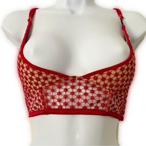 Victoria's Secret Red Luxe Lingerie Starburst Quarter Cup Mesh Bra Lingerie 32D